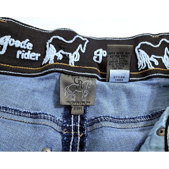 Goode Rider Riding Jeans Womens 28R Blue Denim Knee Patch Equestrian Breeches - Picture 6 of 12